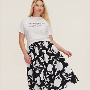 Kate Spade x Target Classic Rose Midi Skirt Black Cream Floral Pockets XS NWOT